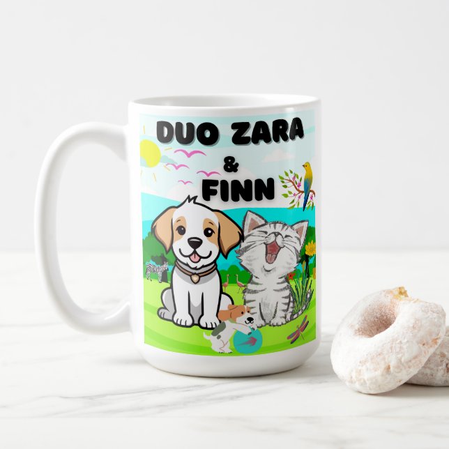 Hundar, katter, fågelfauna, amma naturen kaffemugg (Med munk)