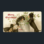 Hundar leker med jultomte och heliga bär fraktsedel<br><div class="desc">Vintage Dachshund hundar juldesign med svart hundar,  lekt med vas med mistletoe och kullbär.</div>