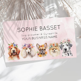 Hundar med blomman krona, rosa med vattenfärg visitkort