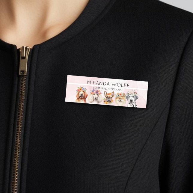 Hundar med blomman krona, vattenfärg namnbricka (Skapare uppladdad)