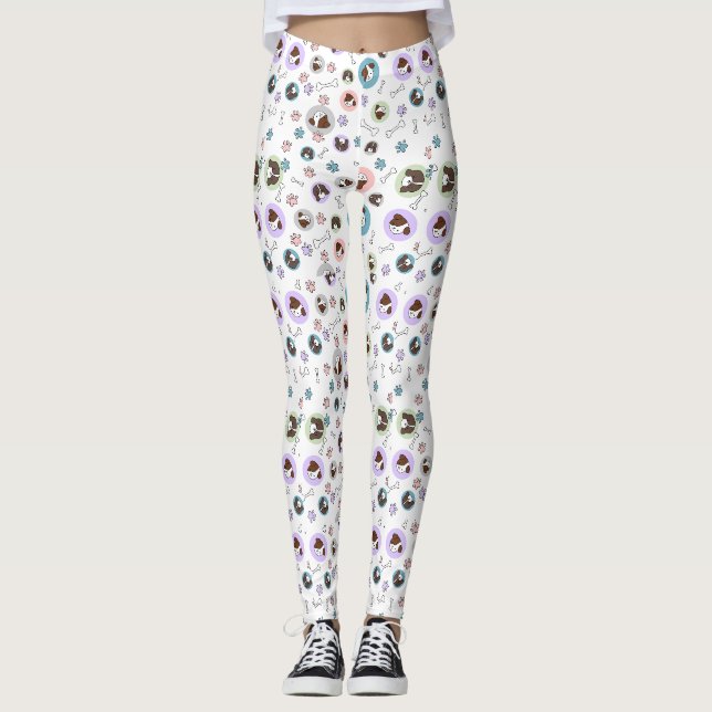 Hundar mönster 1.BW Leggings (Framsida)