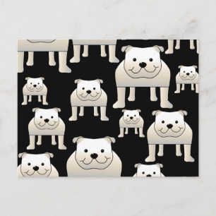 Hundar Mönster. White Bulldog på Black. Vykort