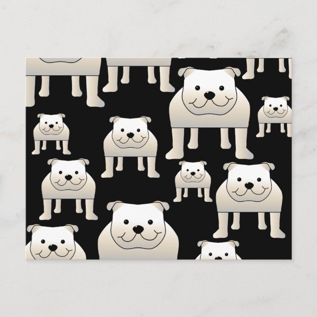 Hundar Mönster. White Bulldog på Black. Vykort (Framsida)