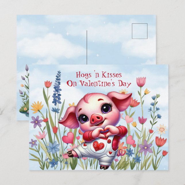 Hundar "n Kisses on Valentine Day Helgdag Postcard Helg Vykort (Fram/baksida)