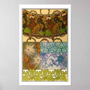 Hundar och blommor från Art nouveau Stil, Mucha Poster