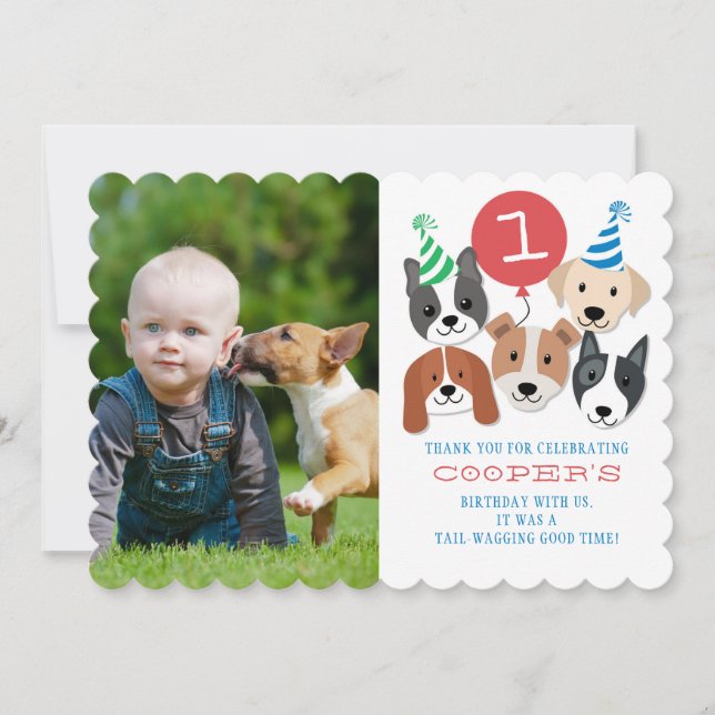 Hundar och det röda ballongfotoet tackar dig att tack kort (Framsida)