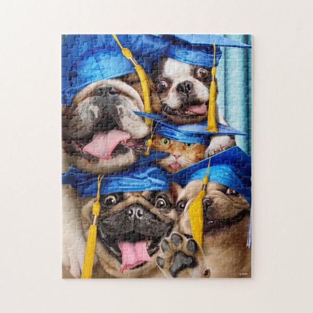 Hundar och kattutexaminerade i fotobås pussel (Vertikal)
