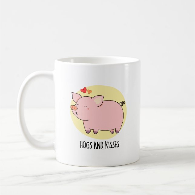 Hundar och Kisses Funny Hog Gris Pun Kaffemugg (Vänster)
