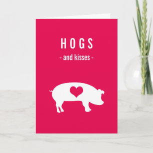 Hundar och Kisses Valentine med Gris på djup Rosa Helgkort
