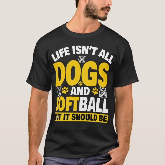 Hundar Och Softboll Rollig Softboll Långärmad T-Sh T Shirt (Framsida)