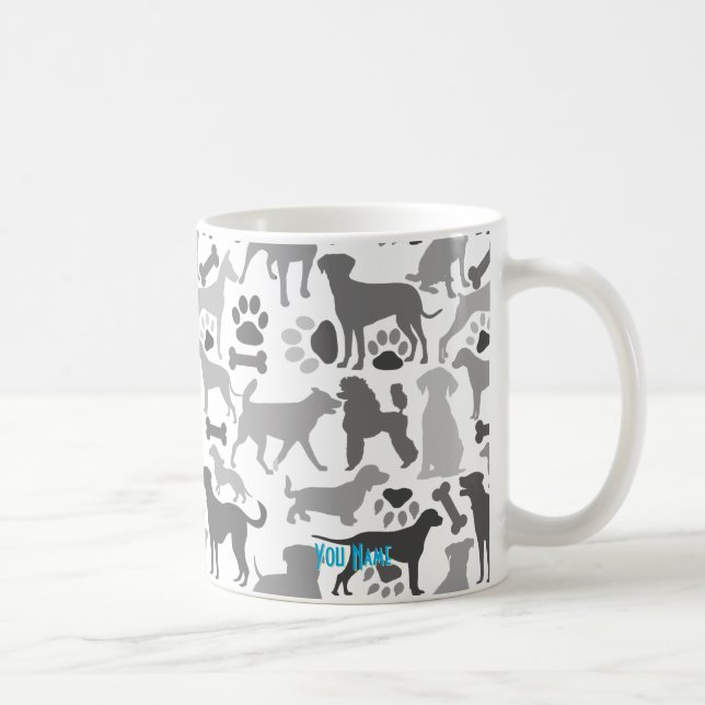 Hundar och tassar mönster 03.b Vita BG Cust Kaffemugg (Höger)
