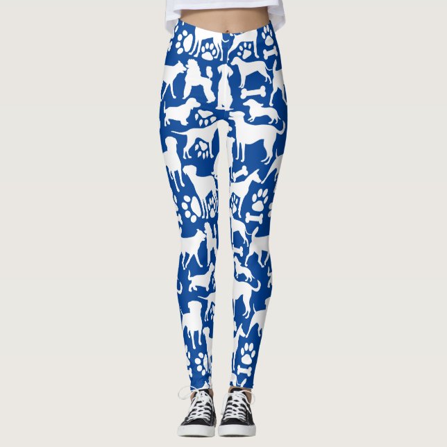 Hundar och tassar mönster 2.b Blue BG Leggings (Framsida)