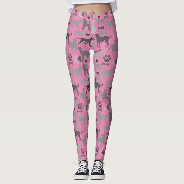 Hundar och tassar mönster 3.b Rosa BG Leggings (Framsida)