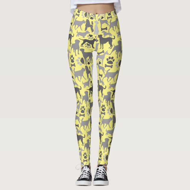 Hundar och tassmönster 03.b Lyellow BG Leggings (Framsida)