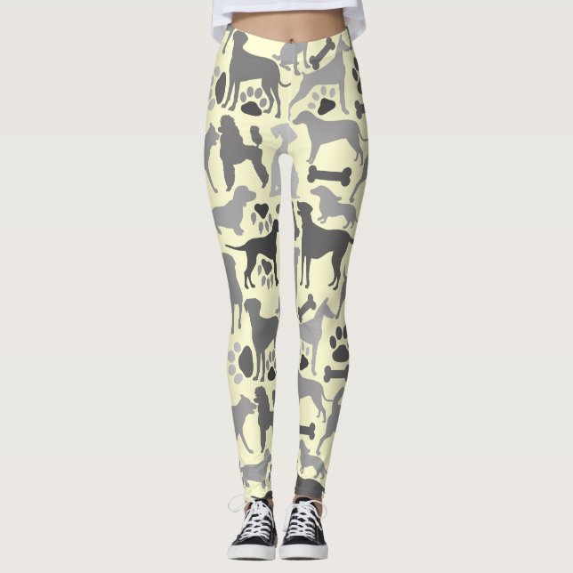 Hundar och tassmönster 03.b Lyellow BG v2A Leggings (Framsida)