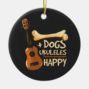 Hundar och Ukulele gör mig Lycklig Novelty Julgransprydnad Keramik