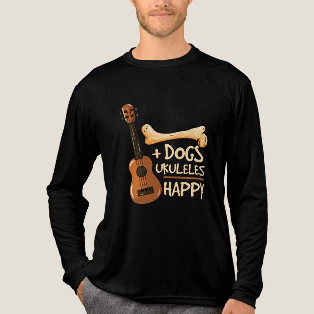 Hundar och Ukulele gör mig Lycklig Novelty T Shirt (Framsida)