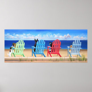 Hundar om Rainbow Adirondack-ordförande vid strand Poster