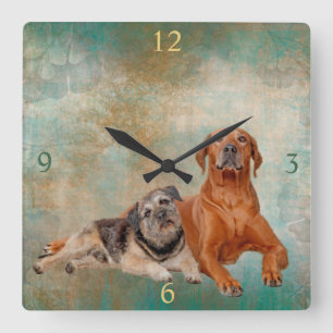 Hundar på Decoupage Art Fyrkantig Klocka