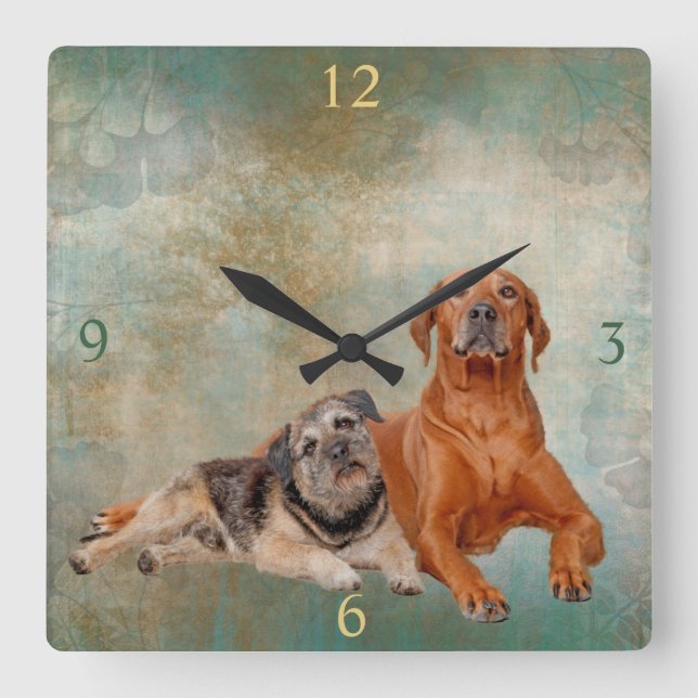 Hundar på Decoupage Art Fyrkantig Klocka (Framsida)