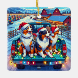 Hundar Riding in Pickup Lastbil on Farm jul Julgransprydnad Keramik