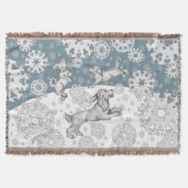 Hundar & Snöflingor Blue White Winter-Roligten - j Filt