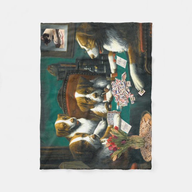 Hundar som leker filten för Mah Jongg Fleecefilt (Framsidan)