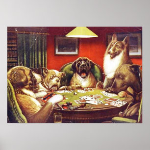 Hundar som leker kortaffischen poster
