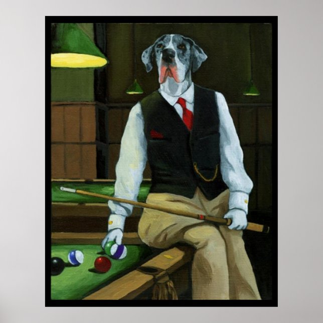 Hundar som spelar Bassäng - Great dane Poster (Framsidan)
