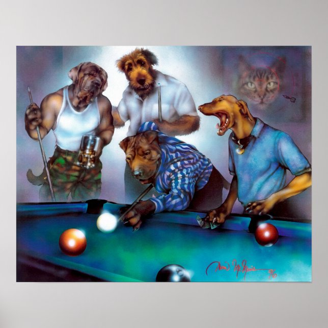 Hundar som spelar Bassäng Poster (Framsidan)