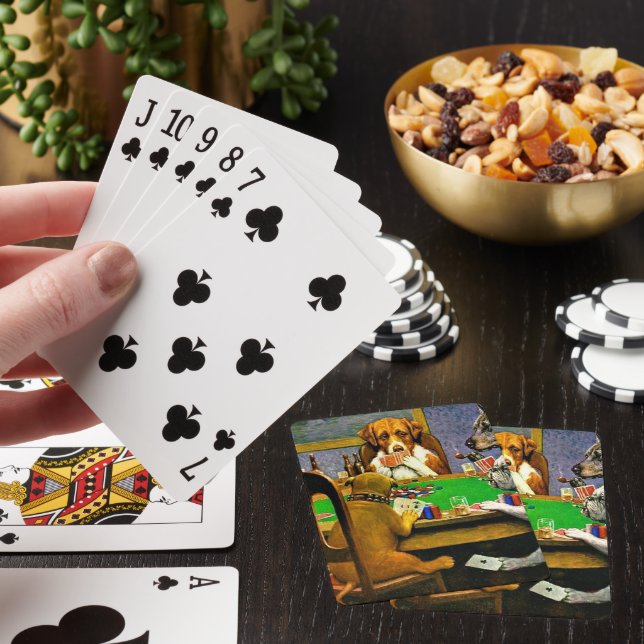 Hundar som spelar poker casinokort (På plats)