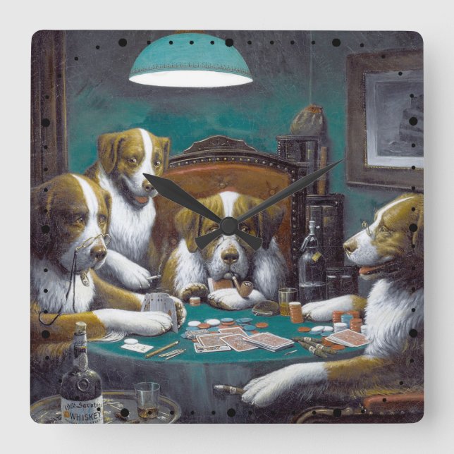 Hundar som spelar poker Cassius Marcellus Coolidge Fyrkantig Klocka (Framsida)