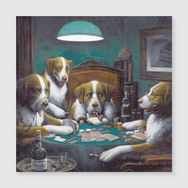 Hundar som spelar poker magnetisk kort (Framsida)