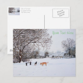 hundar som spelar snö-scenlandskapet vid jul vykort