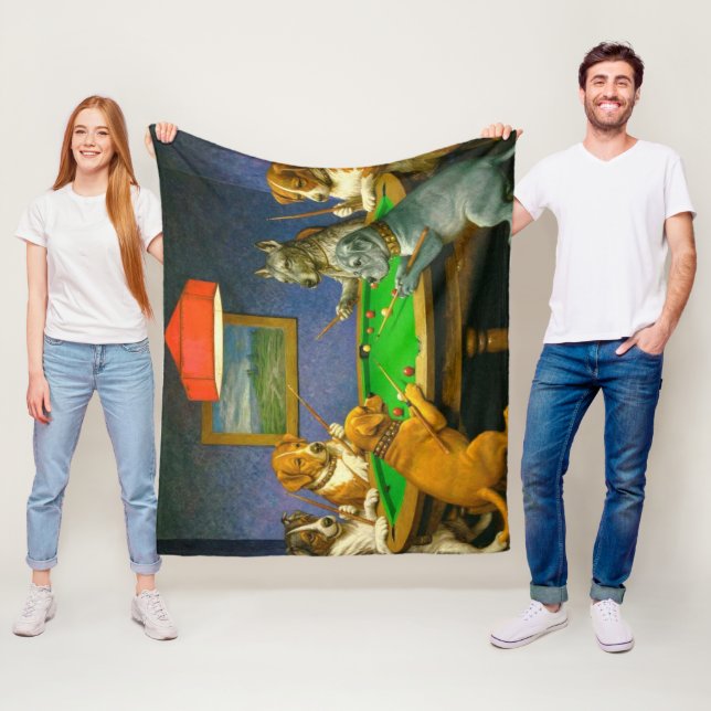 Hundar som spelar snooker biljard kul parodi fleecefilt (På plats)