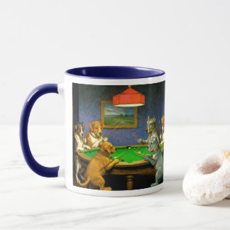Hundar som spelar snooker biljard kul skämt kaffe mugg