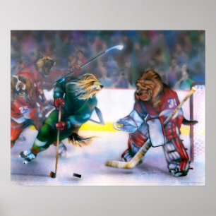 Hundar Spelar Hockey Poster
