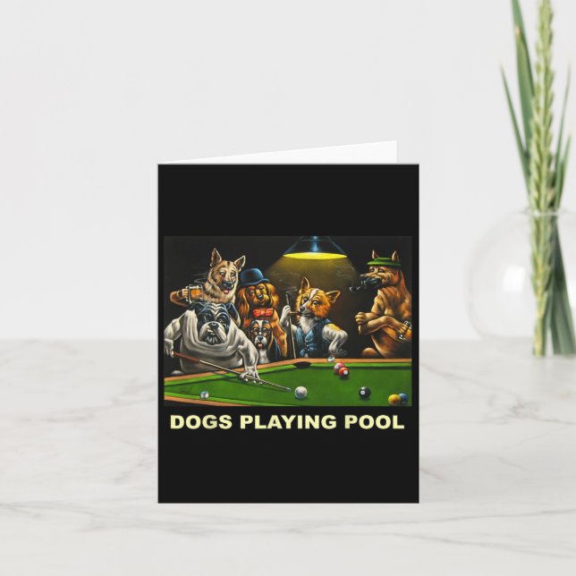 Hundar spelar upp Bassäng Art Puppies Snooker Pock Kort (Framsida)