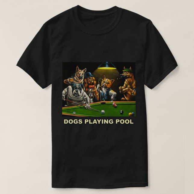 Hundar spelar upp Bassäng Art Puppies Snooker Pock T Shirt (Design framsida)