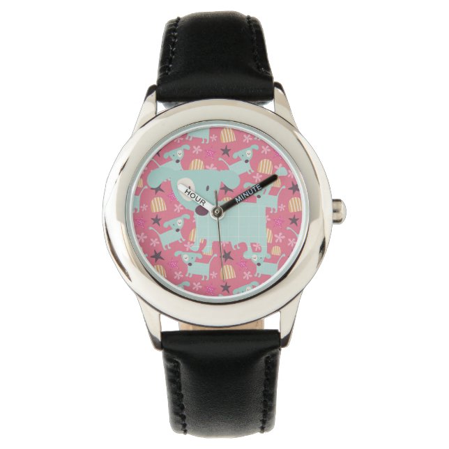 Hundar, stjärnor och blommor armbandsur (Framsida)