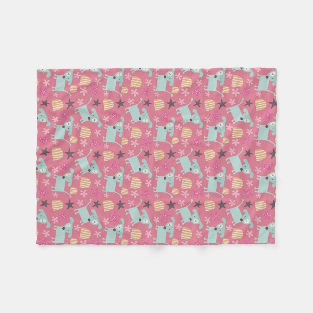 Hundar, stjärnor och blommor fleecefilt (Framsidan (Horisontell))