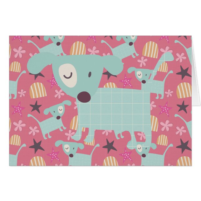 Hundar, stjärnor och blommor hälsningskort (Framsidan Horizontal)