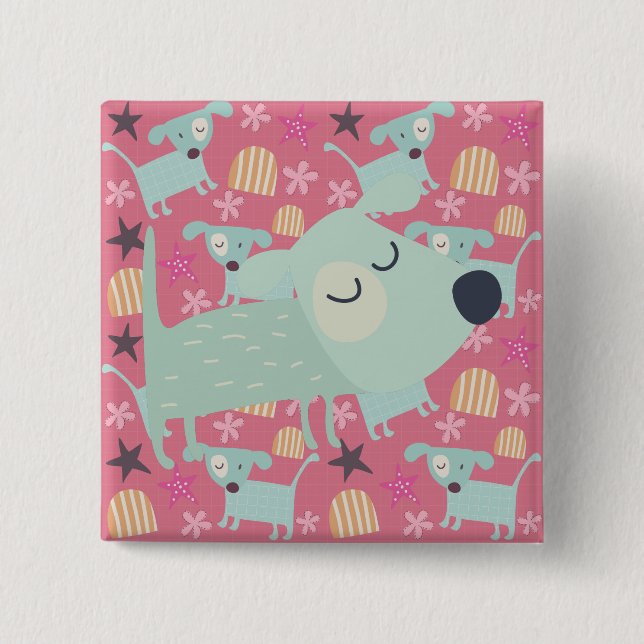 Hundar, stjärnor och blommor knapp (Framsida)