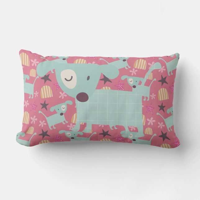 Hundar, stjärnor och blommor lumbarkudde (Framsida)