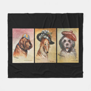 Hundar, tecknad triptych fleecefilt