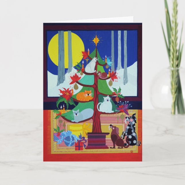 Hundar under Julgran Helgkort (Framsida)