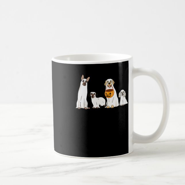 Hundar Wearing Ghost Costume Roligt Hund Halloween Kaffemugg (Höger)