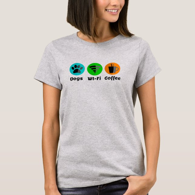 Hundar Wi-Fi och kaffe T Shirt (Framsida)