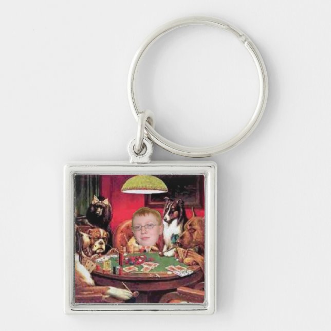 Hundarna som leker pokermålningbedrift. Mig Fyrkantig Silverfärgad Nyckelring (Framsidan)