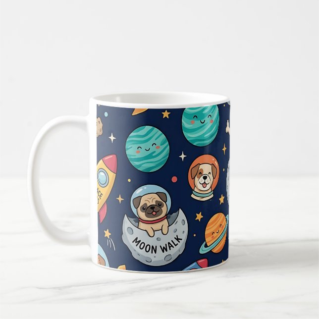 Hundastronautmugg – rymdraketmönster kaffemugg (Vänster)